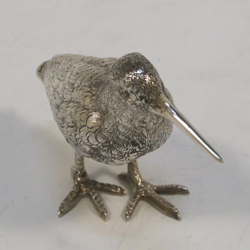 A handsome Sterling Silver snipe. This beautiful solid cast silver model of a Snipe was imported into London in 1965. The dimensions of this fine hand-made sterling silver snipe are length 10 cms (4 inches), height 7 cms (2.5 inches), and it weighs approx. 105g (3.4 troy ounces).
