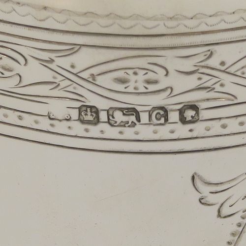 A beautiful Antique Victorian Sterling Silver beaker, having a round body with tapering sides, with hand-engraved floral and swag decoration, a gold-gilt interior, and all sitting on a collet foot with an applied bead-edged border. This very pretty silver beaker was made in Sheffield in 1874. The dimensions of this fine hand-made antique silver beaker are height 11 cms (4.25 inches), diameter at top 8 cms (3.25 inches), and it weighs approx. 170g (5.5 troy ounces).