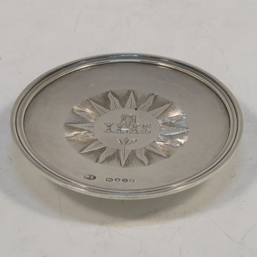 A handsome Antique Victorian Sterling Silver two-piece travelling communion set consisting of a chalice with gold-gilt interior, and a paten, both with plain round bodies and having applied reeded borders. This beautiful travelling communion set was made by William Summers of London in 1868. The dimensions of this fine antique silver travelling communion set are height of chalice 8 cms (3 inches), diameter of paten 6.5 cms (2.5 inches), and with a total weight of approx. 73g (2.3 troy ounces). Please note that both these items have hand engraved christograms.