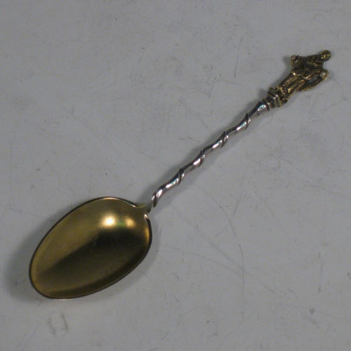 Antique Victorian Scottish sterling silver three-piece travelling communion set consisting of a covered chalice, an annointing spoon, and a ciborium, in original velvet and satin-lined presentation box. Both the chalice and ciborium have sealed lids with cast gold-gilt cruciform handles. The chalice is engraved with Sanguis Christi (blood of Christ), and the ciborium with Corpus Christi (body of Christ). The spoon has a gold-gilt bowl, twisted stem, and a cast figure of Christ. The chalice was made in Edinburgh in 1872, whereas the Ciborium and spoon were made in Glasgow in 1867. Height of chalice 13 cms (5 inches), length of spoon 12 cms (4.75 inches). Total weight approz. 183g (5.9 troy ounces).