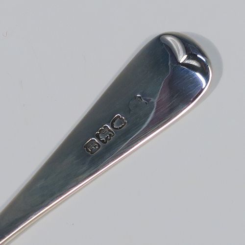 A rare Antique Victorian Sterling Silver set of six egg condiment spoons, in the Old English pattern, having plain handles with a pip on the reverse, and with gold-gilt bowls, all in their original dark green velvet-lined presentation box. These beautiful silver condiment egg spoons were made by Jackson and Fullerton of London in 1901. The dimensions of these fine hand-made antique silver egg spoons are length 12 cms (4.75 inches), and they weigh a total of approx. 100g (3.2 troy ounces). Please note that these are original egg spoons, not altered teaspoons. Also please note that they are all crested.
