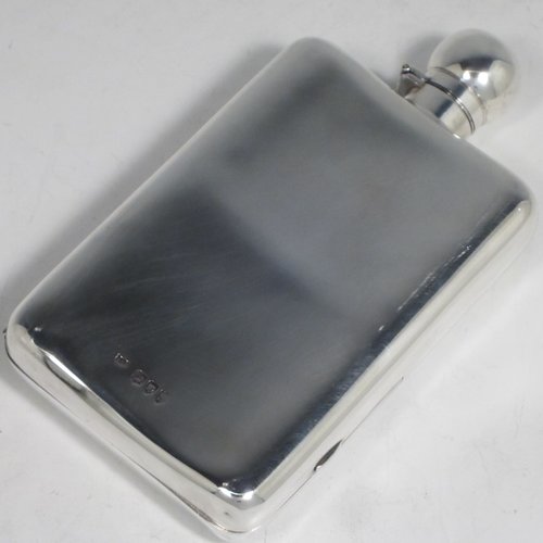 Antique Victorian sterling silver combination whisky hip flask with cigarette case, having a plain shaped rectangular body with rounded shoulders, a bayonet-fit lid, and a hinged side cover with clasp. Made by John Newton Mappin of London in 1893. The dimensions of this fine hand-made silver whisky flask are length 16.5 cms (6.5 inches), width 9 cms (3.5 inches), depth 2.5 cms (1 inch), and it weighs approx. 265g (8.5 troy ounces).