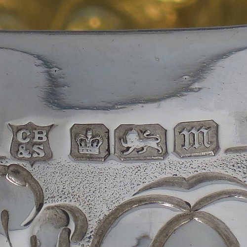 A large Antique Edwardian Sterling Silver Art Nouveau style goblet, having a round tapering body with hand-chased anthemion leaf work and plain tear-drop shaped cartouches, sitting on a pedestal foot with a bead border, and with a gold-gilt interior. Made by the Cooper Brothers of Sheffield in 1904. The dimensions of this fine hand-made antique silver Art Nouveau goblet are height 20 cms (8 inches), diameter at lip 10 cms (4 inches), and it weighs approx. 285g (9.2 troy ounces).
