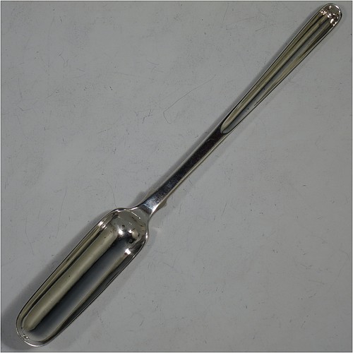 A very handsome Antique Victorian Sterling Silver marrow scoop in the plain Old English. Made by the Lias Brothers of London in 1861. The dimensions of this fine hand-made antique silver marrow scoop are length 22 cms (8.75 inches), and it weighs approx. 51g (1.6 troy ounces).   