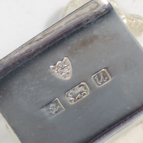 A very handsome Sterling Silver set of six place card holders, each one with a cast model of a horse foal, and all in their original white satin and dark-blue velvet-lined presentation box. Made by J. B. Chatterley and Sons Ltd., of Birmingham in 1994. The dimensions of this fine hand-made set of silver place card holders are length 3 cms (1.25 inches), height 3 cms (1.25 inches), and they weigh a total of approx. 106g (3.4 troy ounces).