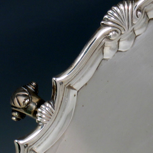 Antique Georgian sterling silver salver made by Robert Abercrombie of London in 1744. Diameter 36 cms. (Crested).
