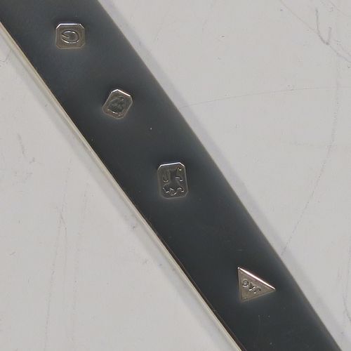 An elegant Sterling Silver meat or game bird skewer, having a very plain tapering body with a ring handle. This beautiful sterling silver skewer was made by J. A. Campbell of London in 1988. The dimensions of this fine hand-made silver game bird or meat skewer are length 21 cms (8.25 inches), and it weighs approx. 55g (1.8 troy ounces).