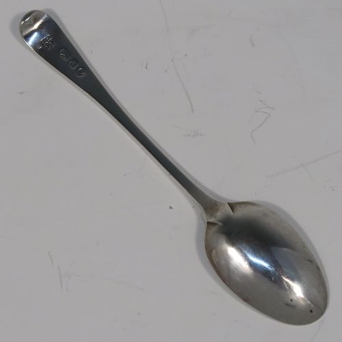 A very pretty Antique Georgian Sterling Silver set of six tea or coffee spoons, in the Old English Zig-Zag pattern, and having plain oval bowls, all in a cream satin and maroon velvet-lined presentation box. These beautiful antique silver spoons were made by William Eley and William Fearn of London in 1805. The dimensions of this fine hand-made set of silver teaspoons or coffee spoons are length of each spoon 13 cms (5.25 inches), and the total weight is approx. 99g (3.2 troy ounces).
