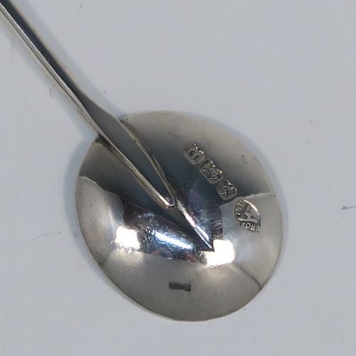 A handsome set of six Sterling Silver coffee spoons, having plain round bowls, and plain stems with wooden black stained coffee bean ends, all in their original cream satin and black velvet-lined presentation box. These elegant silver coffee spoons were made by the Adie Brothers of Birmingham in 1930. The dimensions of this fine hand-made set of coffee spoons are length of each spoon 9 cms (3.5 inches), and the total weight is approx. 31g (1 troy ounce).